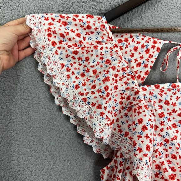 Old navy dress womens 2X ivory red floral lace pockets ruffle boho cottagecore - Picture 2 of 9